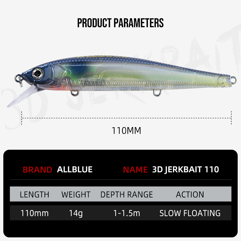 ALLBLUE 3D Jerkbait Wobbler Fi - Fishing Lure Jerkbait recensione e prezzo